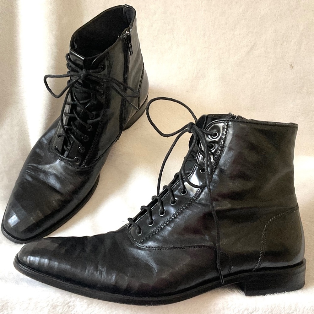 Black Men’s Mezlan custom leather handmade lace up ankle boots Sz 8.5